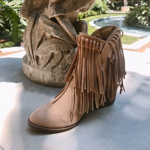 Vegan Suede Western Fringe Booties in Desert Sand - Picture 4 of 4